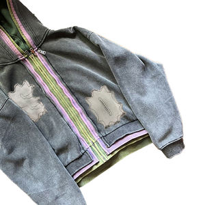 Men's Heavyweight <b>Acid</b> <b>Wash</b> Hoodie Custom Street Style Triple Zip Layer 100% Cotton Digital Printing Solid High Quality Winter - Product Image 4