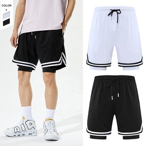 Short de sport pour hommes à deux couches à séchage rapide de haute qualité respirant 2-en-1 maille basket-ball entraînement Fitness impression solide expédition DDP - Product Image 1