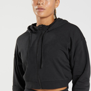 Precio de fábrica Ropa de mujer Logotipo personalizado Manga larga Cremallera Sudadera con capucha Impresión Sudadera con capucha Sudaderas Mujeres Crop Top Sudadera con capucha - Product Image 1
