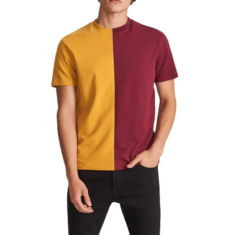 Kaus Katun Lembut Pria, Baju Blok Dua Warna, Kaus OEM Slim Fit Dua Nada, Katun Lembut 2021