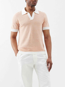 T-shirt en maille pour homme à manches courtes, col ouvert, décontracté, hiver, personnalisé, rose, 100% coton, anti-rétrécissement - Product Image 3
