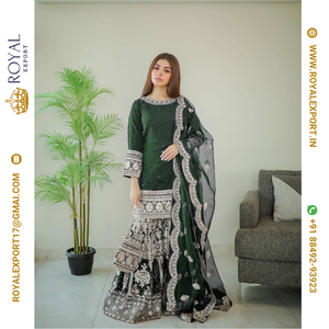 Top Georgette de imitación pesado de buena calidad con hermoso Georgette Plazzo completamente bordado con Dupatta - Product Image 2