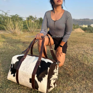 กระเป๋าเดินทางหนังวัวแท้สไตล์วินเทจ กระเป๋าเดินทางแบบถือสำหรับค้างคืน กระเป๋าหนังสำหรับตั้งแคมป์และเดินป่า กระเป๋าถือทำมือสำหรับเดินทางช่วงสุดสัปดาห์ สำหรับผู้ชายและผู้หญิง - Product Image 2