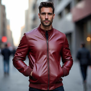 เสื้อแจ็กเก็ตหนังแท้สำหรับผู้ชาย, เสื้อแจ็กเก็ตขี่มอเตอร์ไซต์คอพับลงมีซิปสำหรับฤดูใบไม้ร่วงและฤดูหนาว - Product Image 1