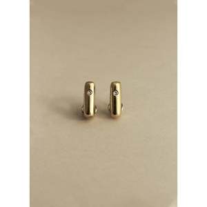 Vintage 18K Rose Gold Tubular Hoop <b>Earrings</b> Diamond Geometric Pattern Trendy Religious Style Rhodium Plated 14K Gold Pearl Stone - Product Image 1