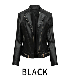 White PU <b>Leather</b> Women's Reversible Biker <b>Jacket</b> Polyester Wadding Solid Zipper Front Waterproof Windproof for Autumn/<b>Winter</b> - Product Image 4