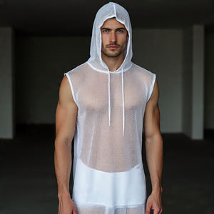 Sweat à capuche en résille sans manches pour homme léger à séchage rapide Design en maille d'été Sexy Sweat à capuche en résille pour garçon - Product Image 3