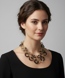 Handmade Natural Buffalo Horn Chain <b>Necklace</b> Link Style <b>Chunky</b> Boho Jewelry Vietnam Organic Eco-Friendly - Product Image 2