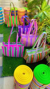 Bolsas de compras grandes ecológicas recicladas Nylon sostenible y polipropileno Hecho EN LA India Patrón de rayas a granel - Product Image 4