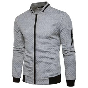 Automne/hiver hommes diamant grille contrastant à manches longues coupe ajustée veste décontracté fermeture éclair col montant haut de sport - Product Image 1