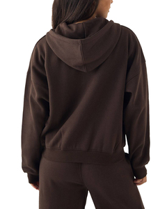 Sudadera con Capucha de Alta Calidad para Mujer, Color Marrón Sólido, Lavado Ácido, Cierre Frontal Completo, Logotipo Personalizado, Diseño Propio, Invierno, Bordado 3D Impreso - Product Image 5