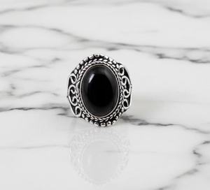 Anillo de Ónice Negro Natural con Filigrana, Plata de Ley 925 Oxidada, Estilo Boho, Ovalado Grande, Vintage, Gótico, Joyería de Protección - Product Image 6