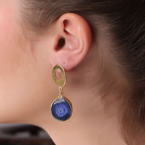 Pendientes Largos Elegantes Dua, Chapados en Oro de 18 Quilates, Hechos a Mano con Cuarzo Solar Azul, Joyería para Mujer, Ideales para Bodas y Eventos de Moda - Product Image 5