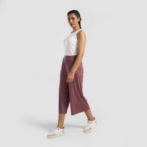 Boundless Women's Casual Pants Dusty Pink High <b>Waist</b> Culottes with <b>Elastic</b> Closure Breathable and Wrinkled Colored Wash Decor - Product Image 6