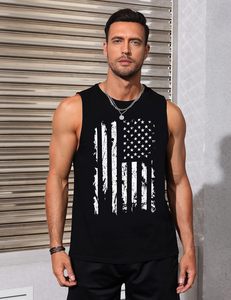 เสื้อกล้ามถักระบายอากาศลำลองสำหรับผู้ชายเสื้อโชว์กล้ามแขนกุดลายกราฟิกต้นมะพร้าวออกแบบให้รักชาติ - Product Image 1