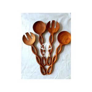 Cuchara mezcladora de madera con mango de madera de café de Acacia personalizada, utensilios de cocina de sopa de madera larga para cocinar y revolver el Loto Azul - Product Image 2