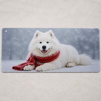Tapis de souris pour jeux sur le thème de la neige d'hiver, motif chien Samoyed, accessoire de bureau rectangulaire pour ordinateur
