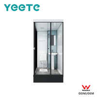 Unité de salle de bain modulaire intégrée YEETE avec toilette, lavabo et douche 1400 x 1100 mm, porte coulissante en verre à cadre noir, OEM ODM