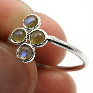 Anillo de Plata de Ley 925 Hecho a Mano con Piedra Preciosa de Labradorita Natural, Joyería Bohemia Hecha a Mano con Cuatro Piedras Preciosas para Mujer - Product Image 2