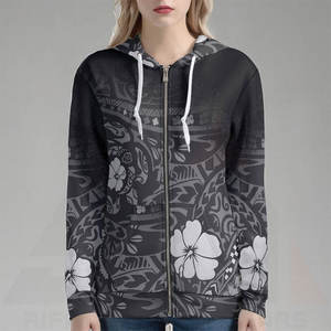 Casual <b>Wear</b> Winter Fashion <b>Travel</b> Outfit Premium Island Style Floral Terry Front Tattoo Print Art <b>Women</b> Hoodie - Product Image 5