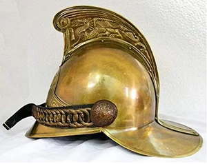 Casque de pompier antique en laiton plaqué or fait à la main par Calvin Handicrafts - Cadeau vintage de lutte contre l'incendie britannique - Product Image 4