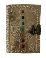 Diario de cuero genuino hecho a mano Seven Chakra Stone, latón antiguo C-Lock, logotipo personalizado impreso en relieve, libros de notas de tapa dura, diario