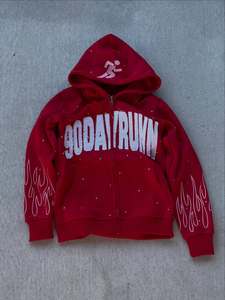 Sweat à capuche unisexe à fermeture éclair, 100% coton, broderie usée, dentelle, coupe courte, pour hommes, fabriqué aux États-Unis, sans taxe - Product Image 3