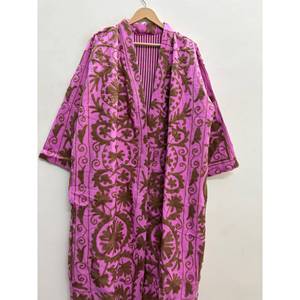 Chaqueta Larga de Algodón de Secado Rápido, Ecológica, con Bordado Floral Suzani, para Mujer, Estilo Boho, Color Rosa Orquídea, Marrón Umber - Product Image 6