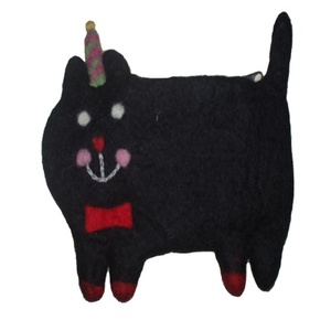Nepal Handmade Small Cat Pattern <b>Coin</b> <b>Purse</b> for Girls and Ladies Fashionable Candy Design with Black Felt Wool String Closure - Product Image 1
