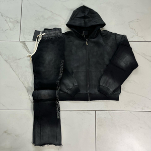 Servicio OEM, Conjunto de Sudadera y Pantalones Deportivos Extra Grandes de Felpa Francesa Desgastada, Conjunto de Sudadera Unisex, Sudadera de Corte Cuadrado - Product Image 2