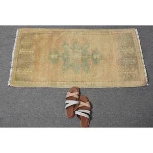 Vintage 1.7 X 3.5ft Beige Vert Laine Tapis À La Main Turc Grande Zone Motif Abstrait Rectangle Couloir Conception Latex Tapis De Chambre - Product Image 5