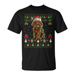 T-shirt de Noël Toy Poodle style pull moche, design de Noël pour les amoureux des chiens, noir - Product Image 2