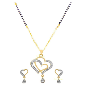 Mangalsutra double cœur prêt pour le mariage avec sertissage à griffes et incrustation en alliage de zinc - Product Image 3