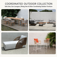 Ensemble de salle à manger extérieure en teck pour hôtel-resort, résistant aux intempéries, avec fauteuils en corde tressée, mobilier de patio pour l'hôtellerie