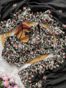 Saree en Georgette douce et fraîche pour femmes avec codage multi-fils de couleur noire Vêtements de fête et de mariage les plus vendus pour la saison de printemps - Product Image 3