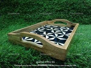 Bandeja de servicio de madera con incrustaciones de hueso de calidad Premium Royal Harmony, bandeja decorativa hecha a mano, mesa de comedor, restaurante, interiores del hogar - Product Image 6