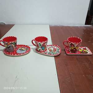 DOUBLE HAND-PAINTED HANDMADE VINTAGE CLASSIC CERAMIC TURKISH COFFEE MUG SET TRAY FRUIT PATTERN PARTY DISHWASHER SAFE DAFNI <b>BIG</b> - Product Image 4