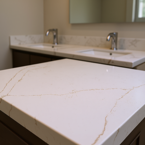 Plans de travail de cuisine et salle de bain sur mesure en quartz Carrara Calacata, contemporains, polis, préfabriqués, découpés sur mesure - Product Image 1