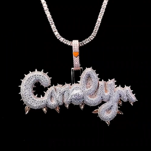 Custom <b>Name</b> Drip Pendant 925 <b>Silver</b> Moissanite Iced Pave Script Letter Statement <b>Necklace</b> Luxury Pendant for Men - Product Image 5