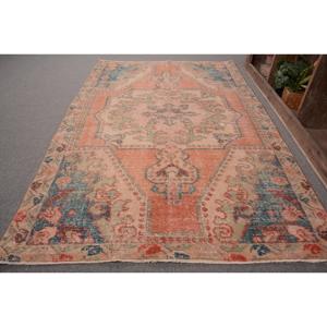 Tapis, 4,4x7 pieds, tapis vintage, tapis oriental orange en laine - Product Image 1