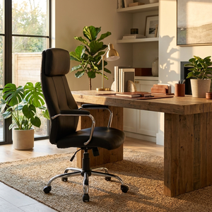 New York Office Chair Modern Black Eco-LEATHER Presidential Executive Chair Adjustable PP Plastic Wood Iron Nylon <b>Sponge</b> - Product Image 4
