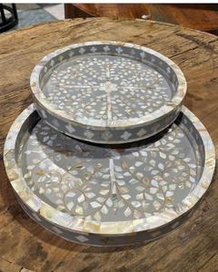 Vente à l'exportation de nacre élégante incrustation plateau rond et ensemble pour la maison hôtel café et restaurant servant des fins de l'Inde - Product Image 3