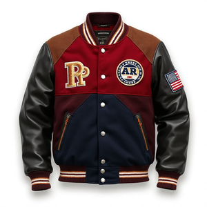 Blouson bomber élégant en laine et cuir pour unisexe, design personnalisé en usine, lisse et durable - Product Image 2