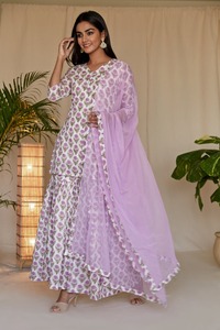 High Quality Lilac BlockPrint Sharara Set Direct From Manufacturer Indian & Pakistani Kurti and Pants - Product Image 5