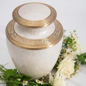 Urna Funeraria Moderna de Metal y Latón para Adultos, Hombres, Mujeres y Mascotas - Ovalada Blanca, Ecológica, Duradera e Impermeable - Product Image 1