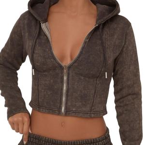 Conjunto de 2 Piezas de Invierno para Mujer, con Top de Manga Larga con Cierre y Leggings de Cintura Alta, Estilo Deportivo Corto con Lavado Ácido 2026 - Product Image 1