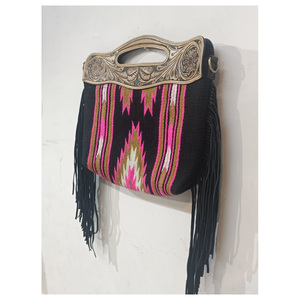 Sac à main en tissu de laine tressé à la main multicolore unisexe avec poignée sculptée florale Logo personnalisé Fabricant de vente populaire - Product Image 2