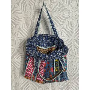 Bolsa de Mano de Algodón con Estampado Floral y Puntos, Bolsa de Playa Lavable de Tamaño Mediano, Acolchada y con Parches Impresos a Mano, para Uso Diario - Product Image 3