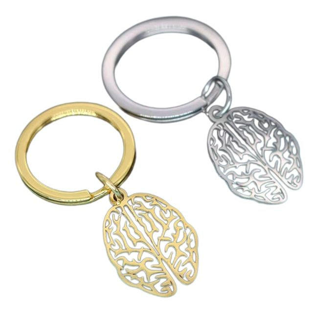 Stainless Steel Brain Key Chain Geometric Neurology Pendant for