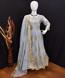 À la mode georgette impression à la main diamant broderie robe de travail replié avec dupatta meilleur prix textile vêtement pour femmes - Product Image 4